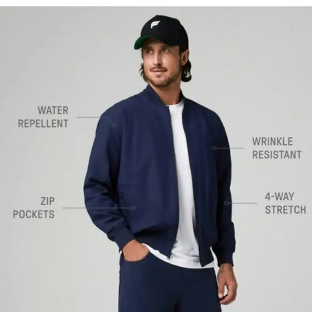 Fabletics Mens The Don Everyday Bomber Size Small Navy Lined Rain Resistant